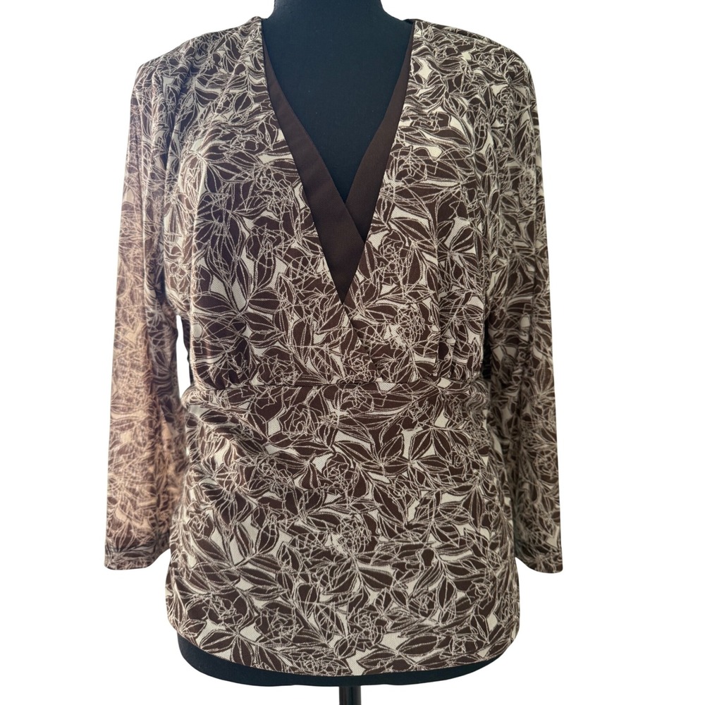 Vintage Y2K 90s Top Women's XL Brown Babydoll Empire Leafy Fairy Cottage Office‎